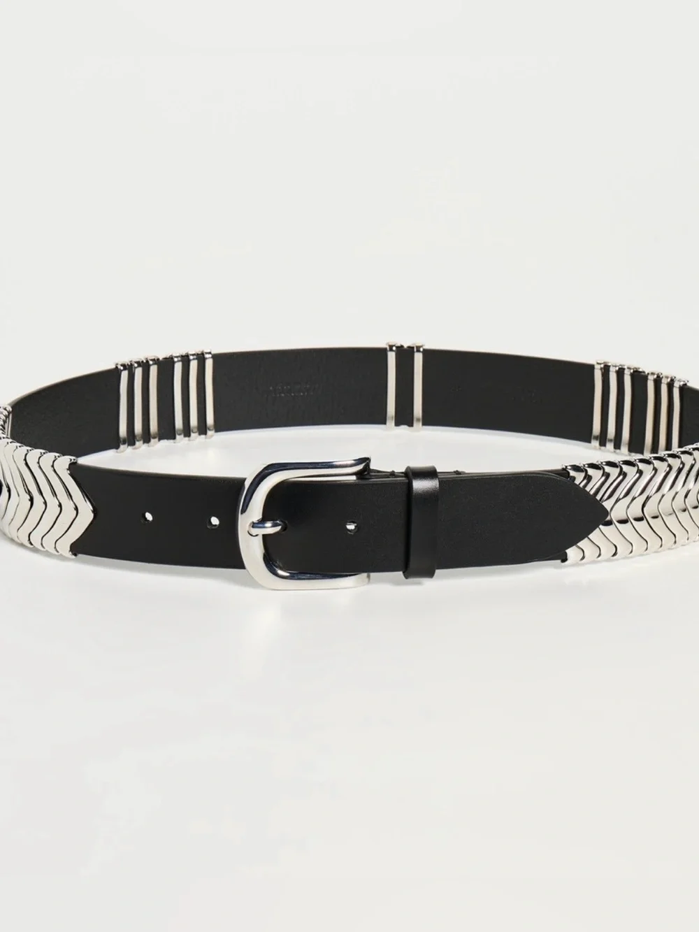 Isabel Marant Black Leather Belt with Silver Chevron Accents